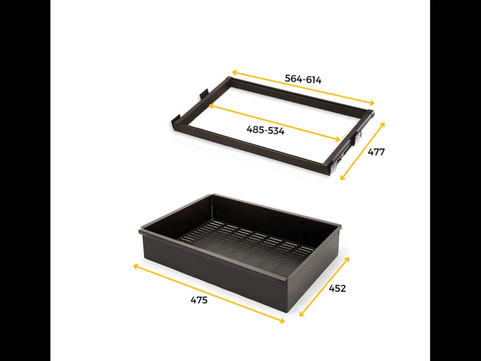 Cassetto regolabile per interno armadi in Acciaio e Alluminio disponibile in 3 misure