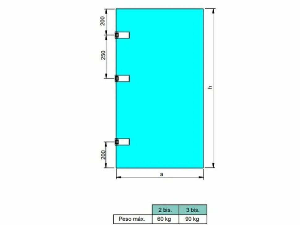 Cerniera orizzontale per anta in vetro con finiture in acciaio inox con forcella da 34 mm