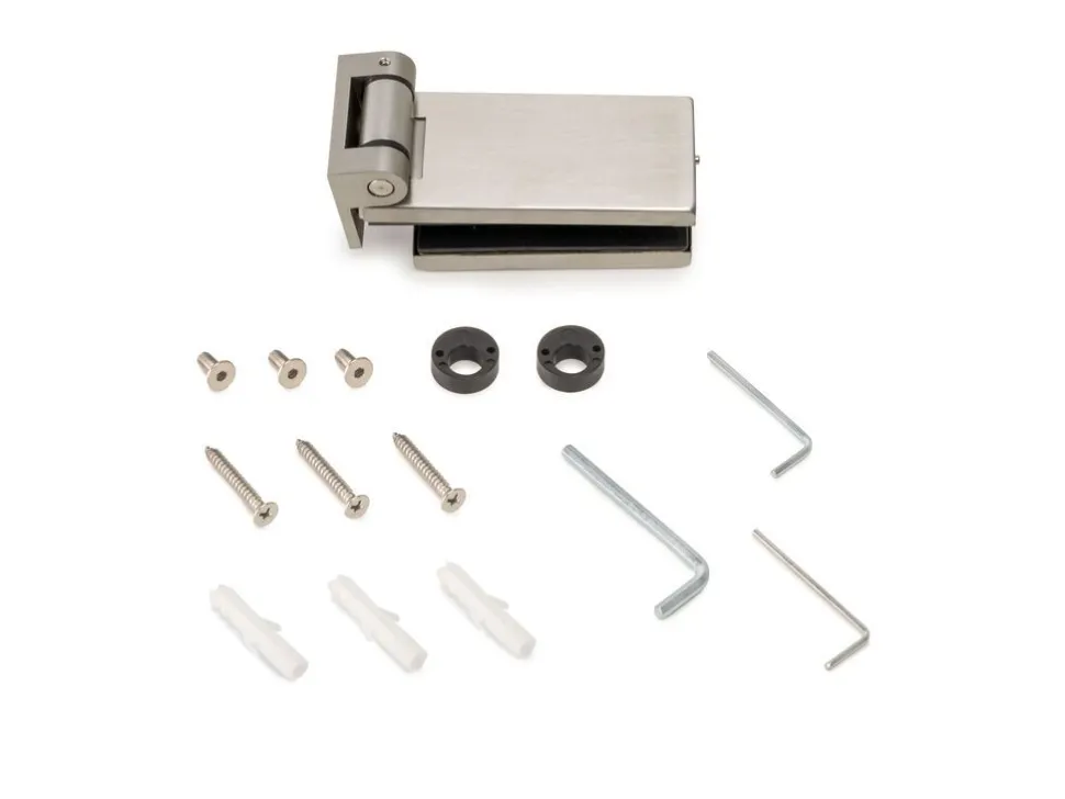 Cerniera orizzontale per anta in vetro con finiture in acciaio inox con forcella da 34 mm