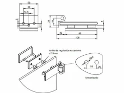 Cerniera orizzontale per anta in vetro con finiture in acciaio inox con forcella da 34 mm