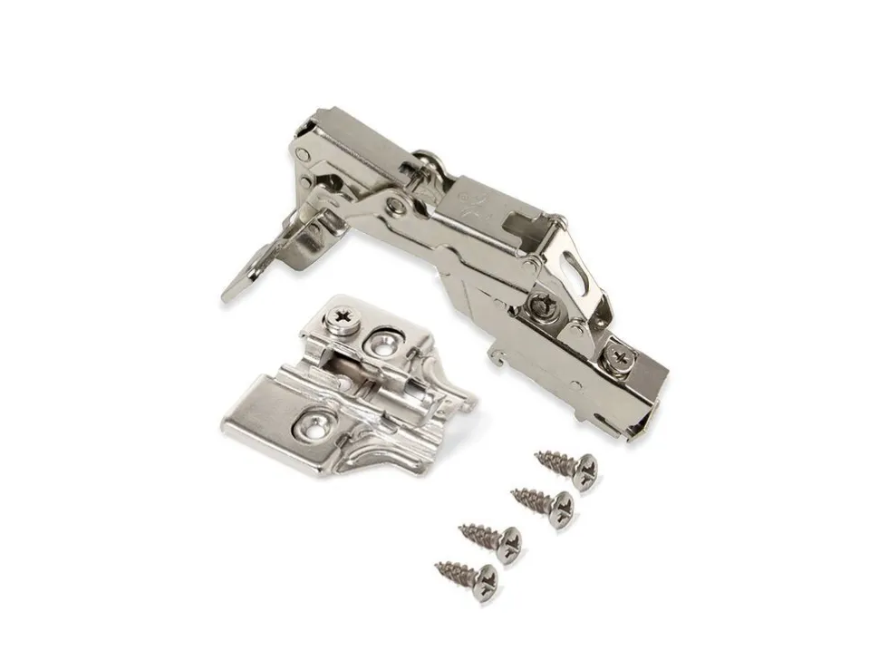 Cerniere collo alto X91 165 gradi con chiusura soft e Basetta a vite, Altezza 0, Acciaio, Nichelato