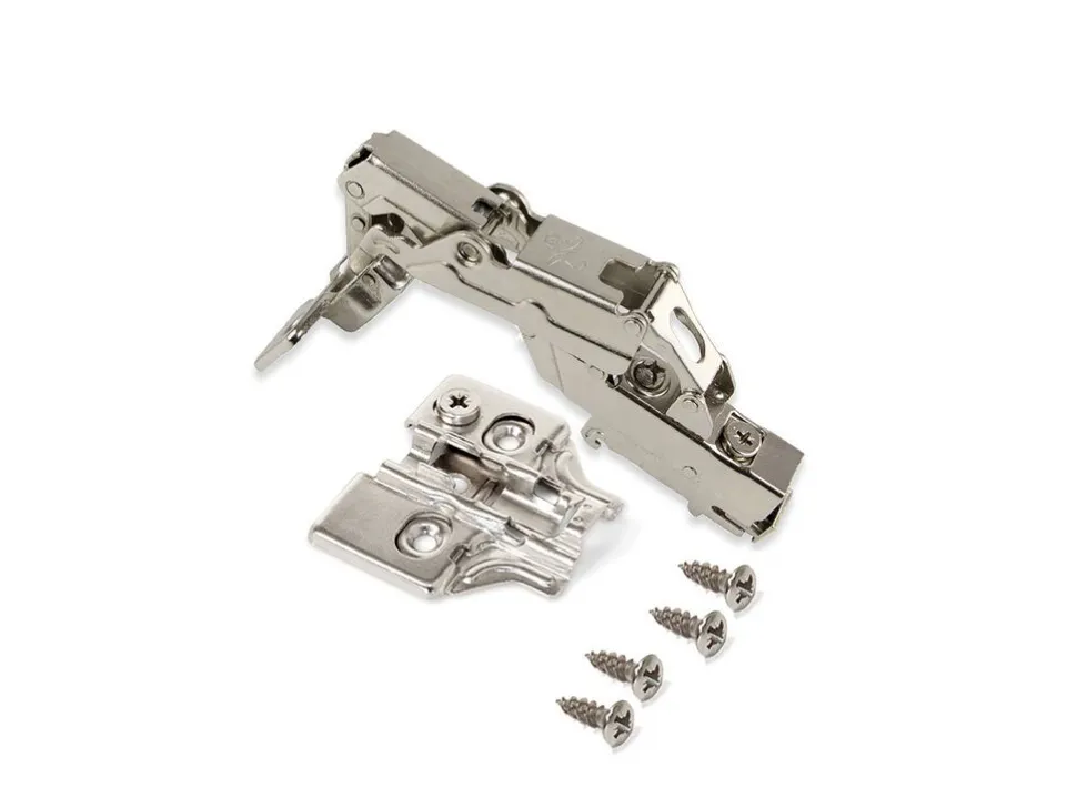 Cerniere collo alto X91 165 gradi con chiusura soft e Basetta a vite, Altezza 0, Acciaio, Nichelato