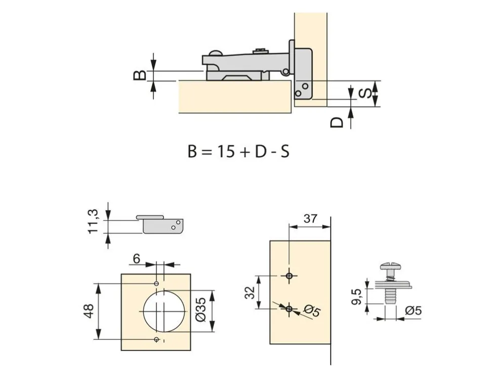 Cerniere dritte X92N con viti e staffe di montaggio miste, diametro 5x9,5 mm, altezza 0, acciaio, Nichelato