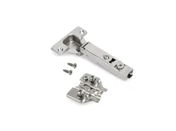 Cerniere X92 con apertura a 105 gradi, con chiusura soft e basetta montaggio misto, Diametro 5x9,5 mm, Altezza 0, Acciaio, Nichel satinato