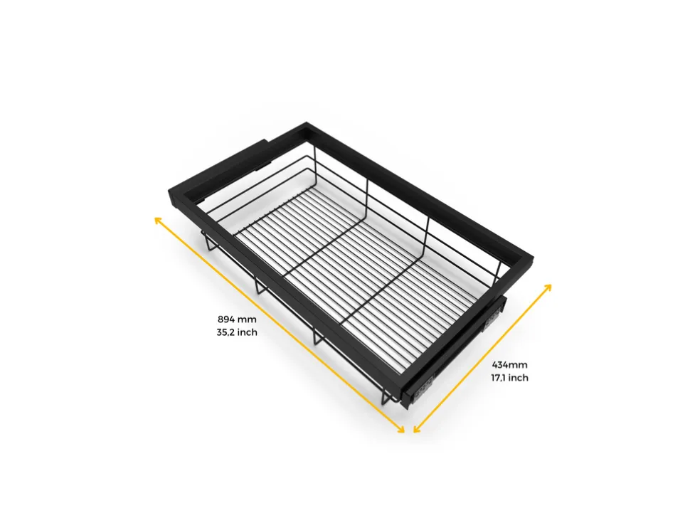 Cestello regolabile in filo e telaio a scorrimento con chiusura soft per armadio disponibile in 2 colori e 3 misure
