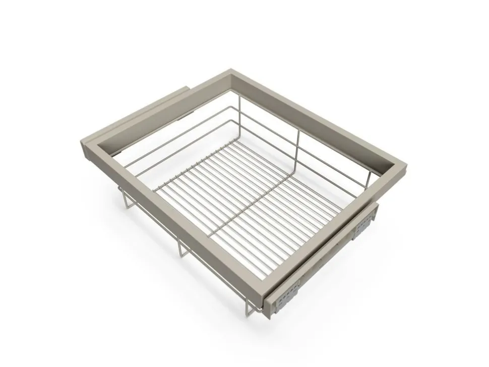 Cestello regolabile in filo e telaio a scorrimento con chiusura soft per armadio disponibile in 2 colori e 3 misure
