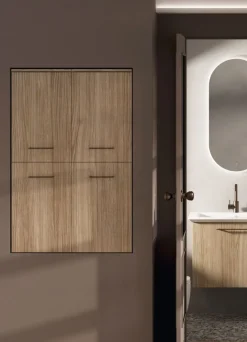 Colonna sospesa 1 anta battente e anta ribalta con cesto portabiancheria disponibile in vari colori
