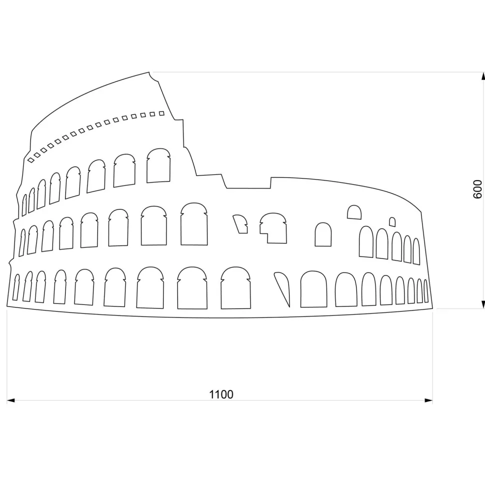 Colosseo Roma - quadro in legno mdf bianco larghezza 1,1 metri
