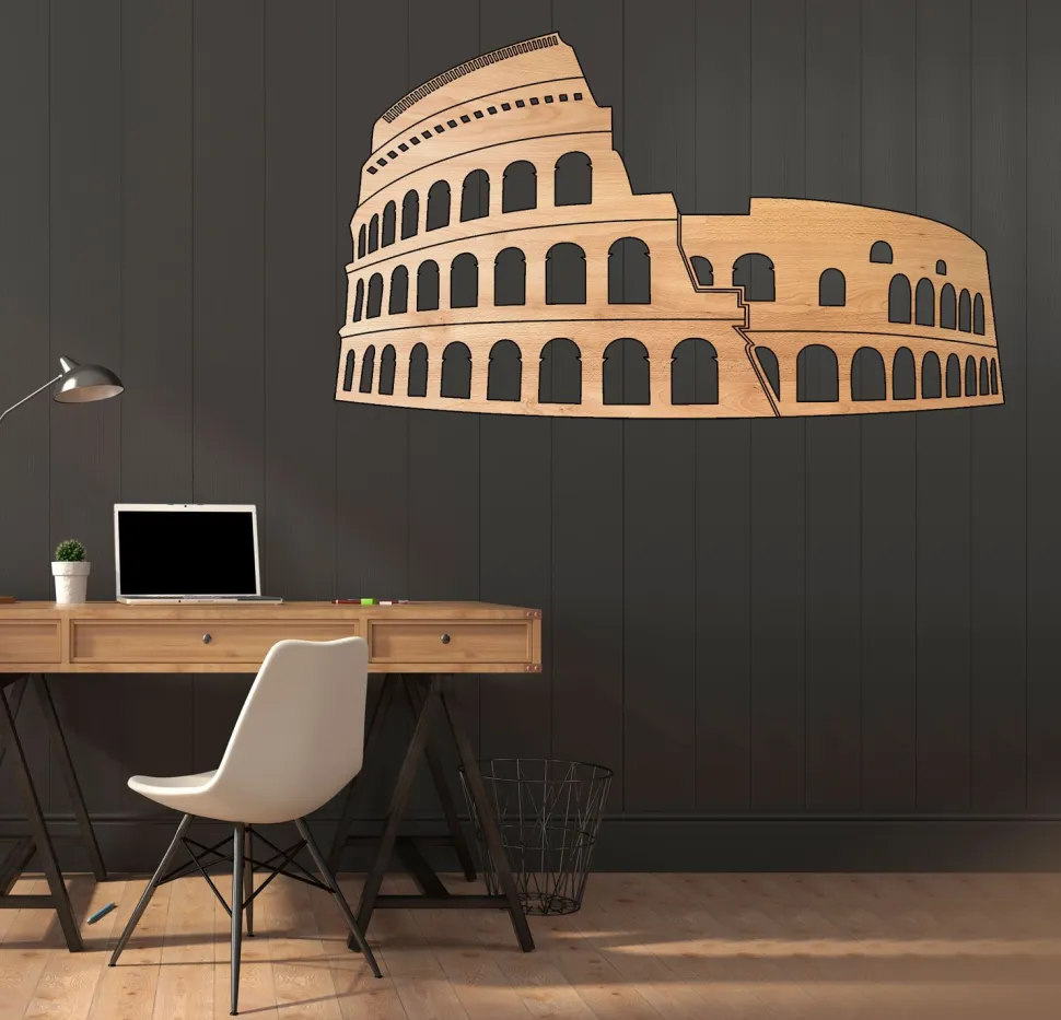 Colosseo Roma - quadro in legno mdf chiaro larghezza 1,1 metri