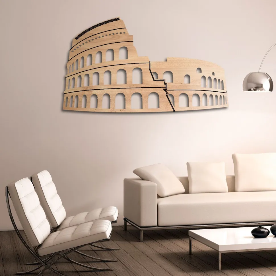 Colosseo Roma - quadro in legno mdf chiaro larghezza 1,1 metri