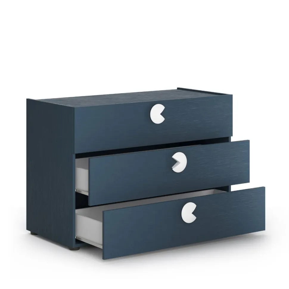 Comò 3 cassetti per camerette con maniglie sagomate disponibile in 4 colori