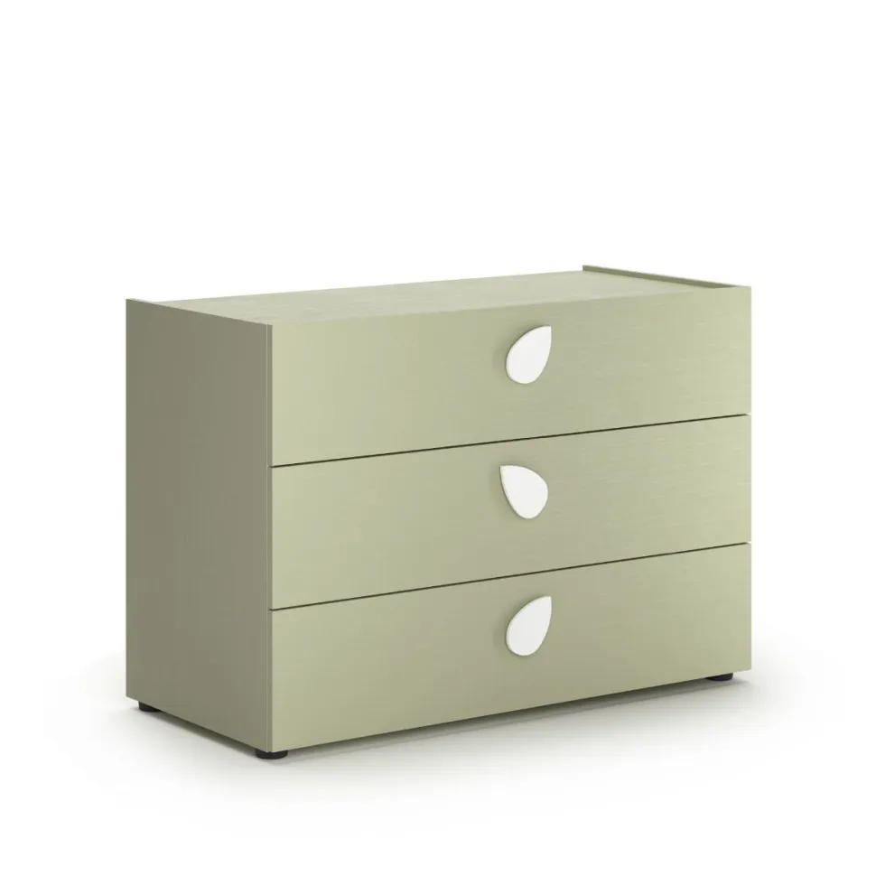 Comò 3 cassetti per camerette con maniglie sagomate disponibile in 4 colori