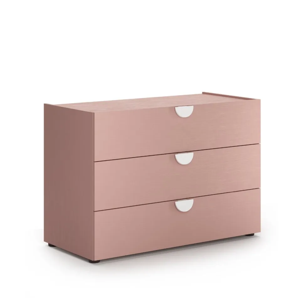 Comò 3 cassetti per camerette con maniglie sagomate disponibile in 4 colori