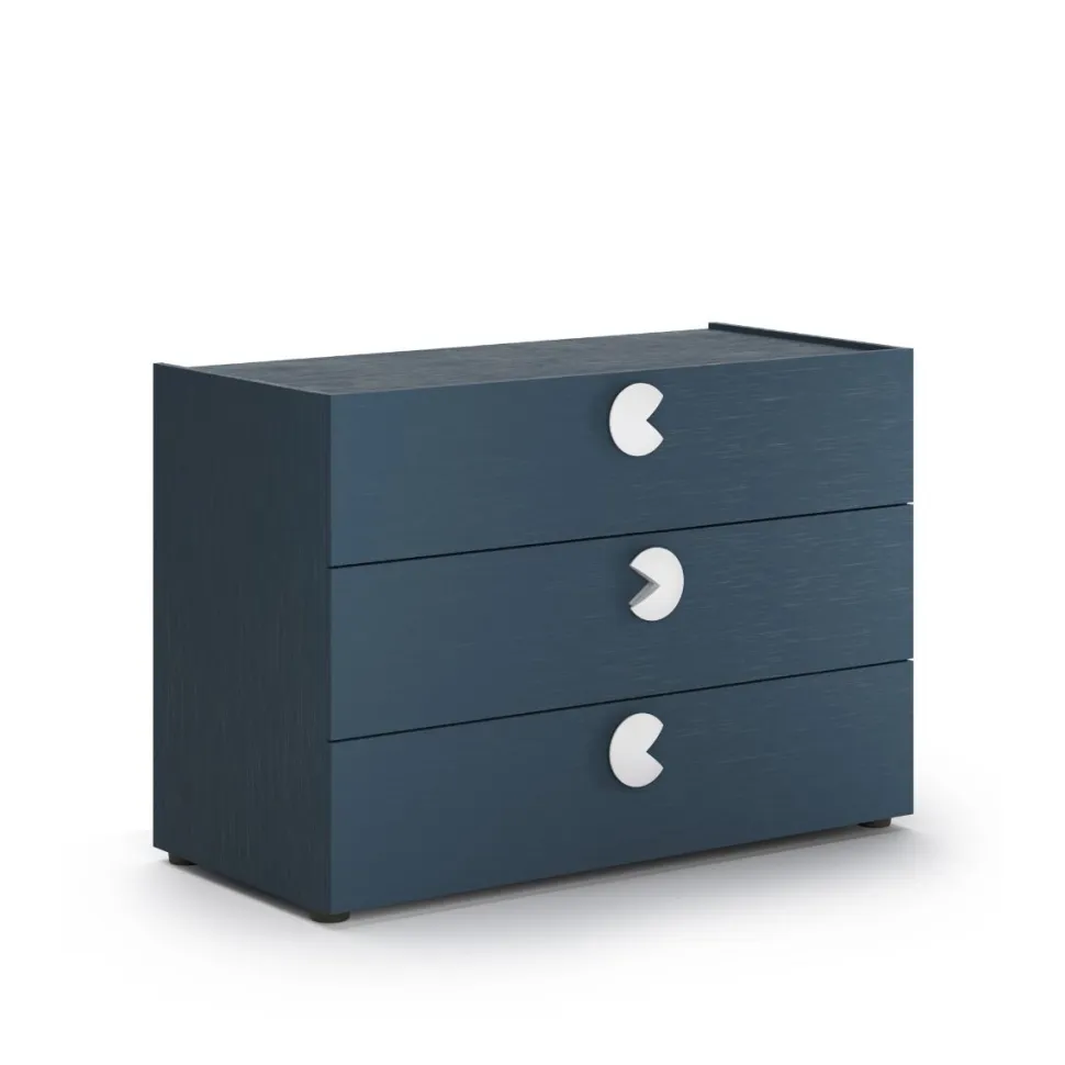 Comò 3 cassetti per camerette con maniglie sagomate disponibile in 4 colori