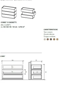Comò design moderno 3 cassetti componibile finitura Cashmere disponibile in 5 Colori