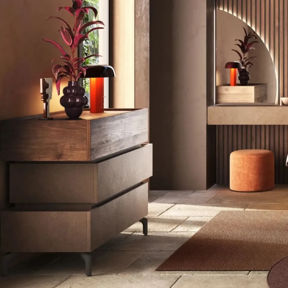Comò design moderno 3 cassetti componibile finitura Cashmere disponibile in 5 Colori