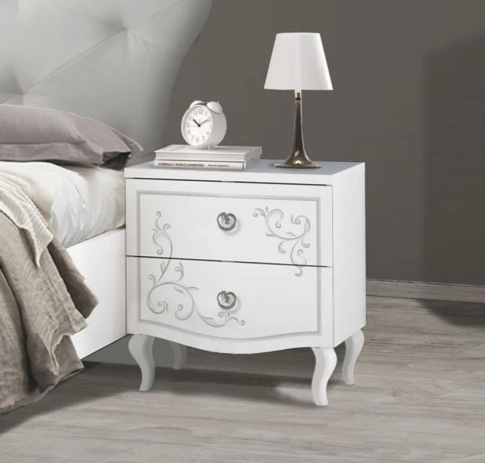Comodini Lindir a due cassetti linea Essenza in Bianco Frassino