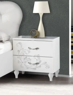 Comodini moderni Bianco Frassino a due cassetti serigrafati Noemi linea Essenza