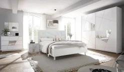 Comodini moderni bianco frassino 2 cassetti con inserti a specchio Vittoria linea Essenza