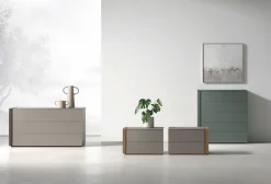 Comodino a 2 cassetti con fianco esterno sp. 5 cm Donald disponibile in vari colori