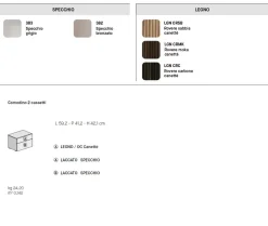 Comodino a 2 cassetti con profilo maniglia Baxter disponibile in vari colori