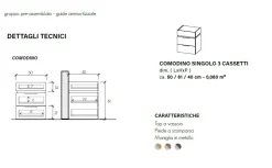 Comodino a 3 cassetti Naike linea Chèrie disponibile in 3 colori