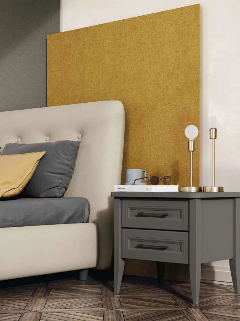 Comodino Baron due cassetti linea Ginevra disponibile in vari colori