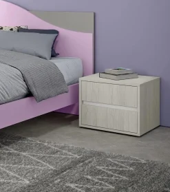 Comodino 2 cassetti con maniglie a gola Bolt linea Volo disponibile in vari colori