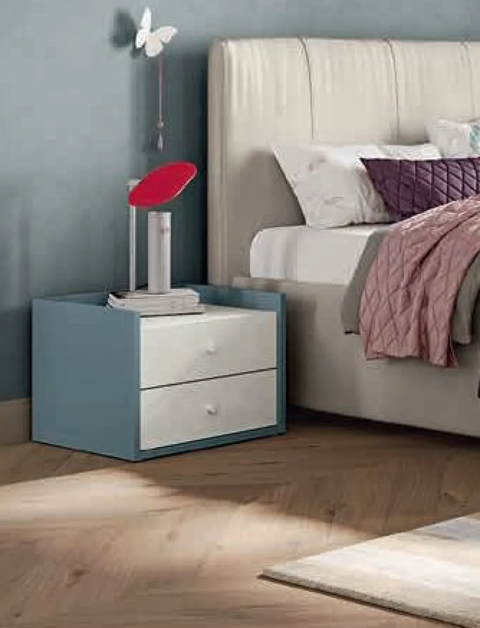 Comodino 2 cassetti Dado linea Volo disponibile in vari colori