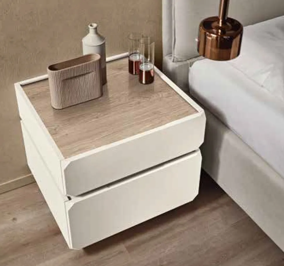 Comodino 2 cassetti Fergus linea Domino disponibile in vari colori e 2 misure