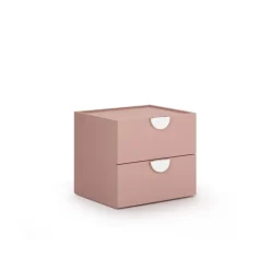 Comodino 2 cassetti per camerette con maniglie sagomate disponibile in 4 colori