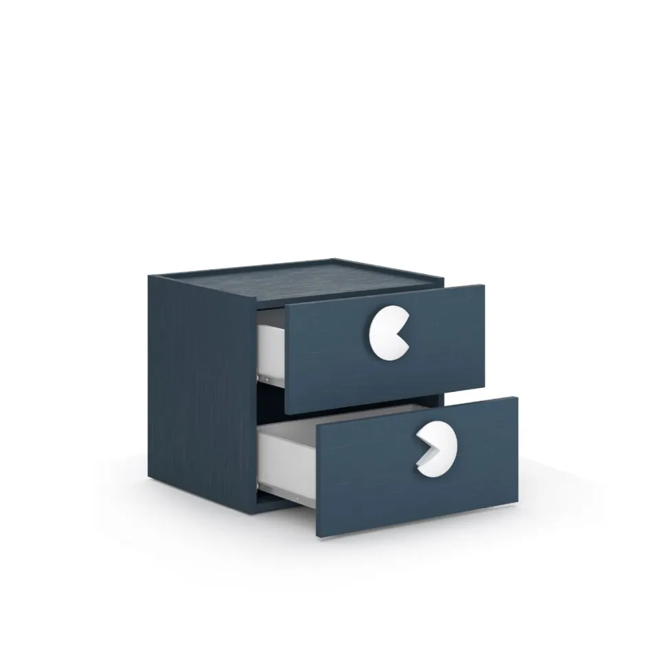 Comodino 2 cassetti per camerette con maniglie sagomate disponibile in 4 colori