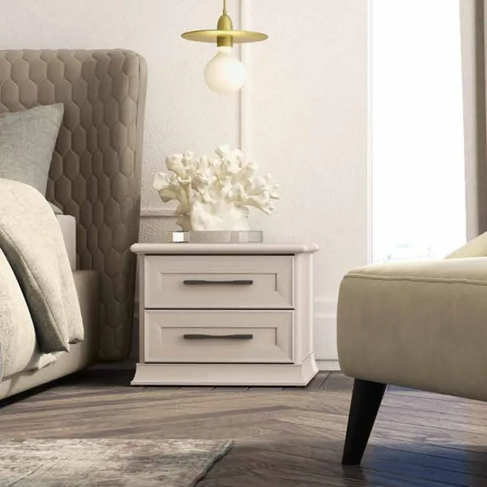 Comodino Clara due cassetti linea Ginevra disponibile in vari colori