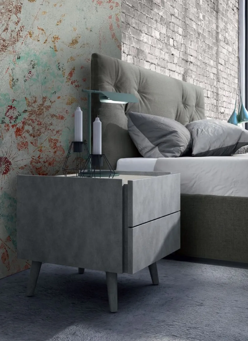 Comodino con 2 cassetti senza maniglia modello Alex Linea Lotto disponibile in 16 colori