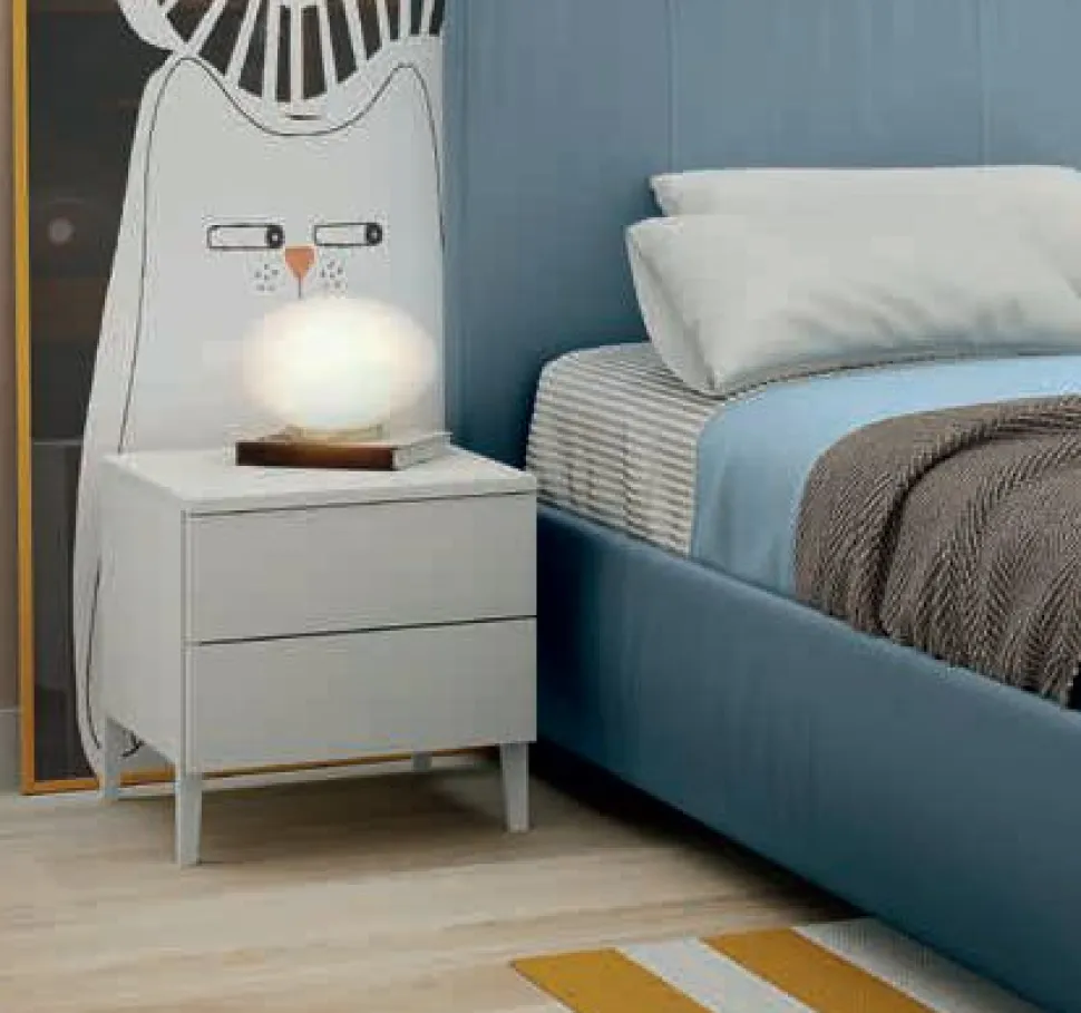 Comodino con presa maniglia laterale 2 cassetti Tundra linea Volo disponibile in vari colori