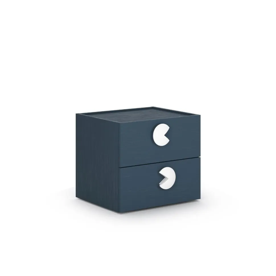 Comodino con ruote e 2 cassetti per camerette con maniglie sagomate disponibile in 4 colori