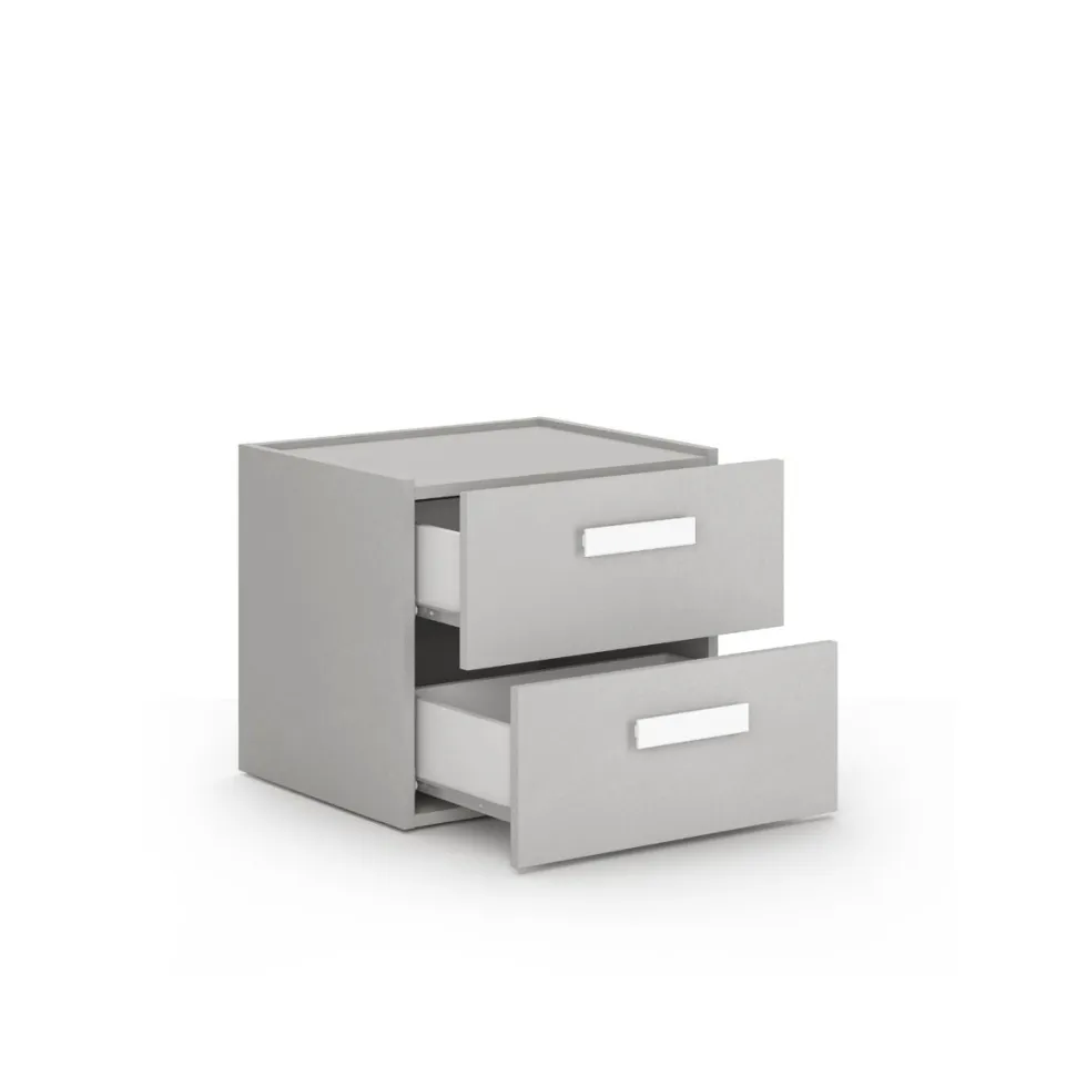 Comodino con ruote e 2 cassetti per camerette con maniglie sagomate disponibile in 4 colori