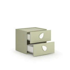 Comodino con ruote e 2 cassetti per camerette con maniglie sagomate disponibile in 4 colori