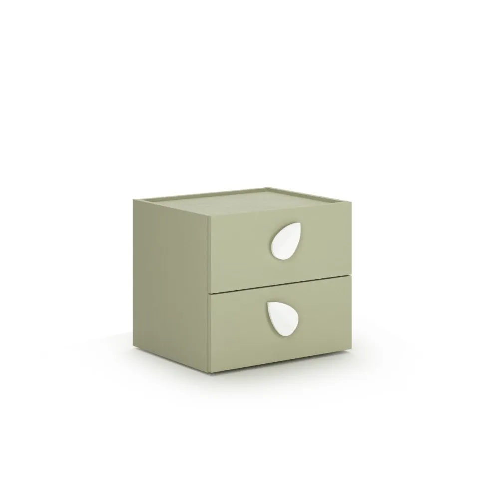 Comodino con ruote e 2 cassetti per camerette con maniglie sagomate disponibile in 4 colori