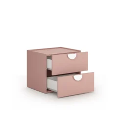 Comodino con ruote e 2 cassetti per camerette con maniglie sagomate disponibile in 4 colori
