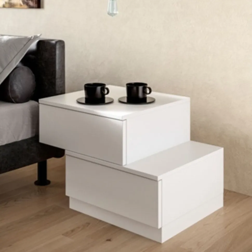 Comodino Equal 2 cassetti Linea New Season finitura Bianco Frassino