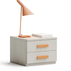 Comodino linea Fly a due cassetti finitura Frassino nuvola disponibile in 16 colori