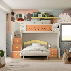 Comodino linea Fly a tre cassetti finitura Frassino nuvola disponibile in 16 colori