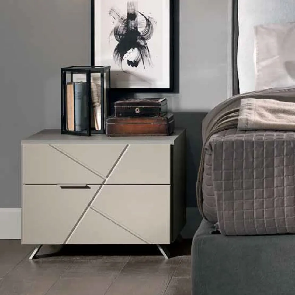 Comodino Mice 2 cassetti linea Domino finitura Grigio Londra