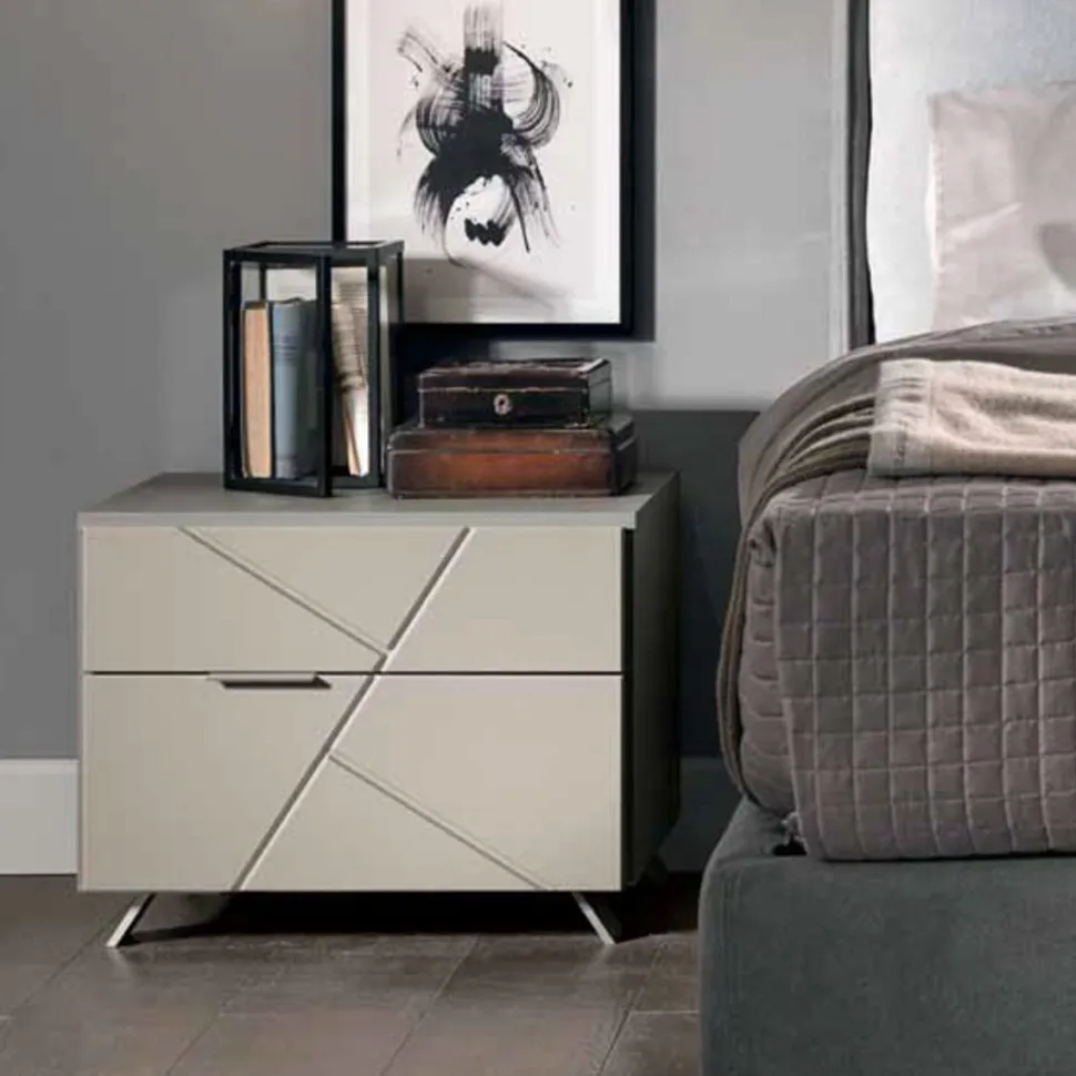 Comodino Mice 2 cassetti linea Domino finitura Grigio Londra