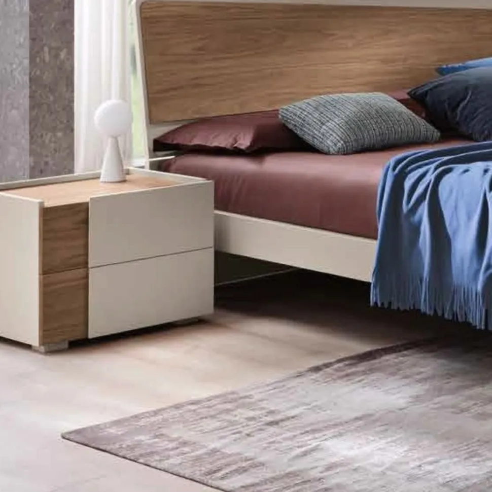 Comodino moderno 2 cassetti con maniglia e inserto laterale disponibile in vari colori Klass linea Domino