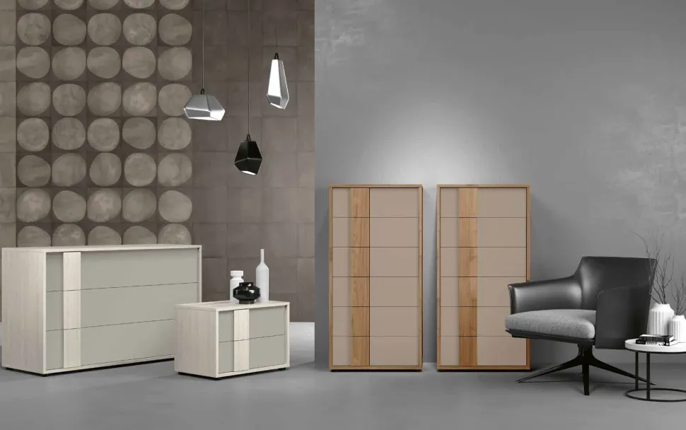 Comodino moderno 2 cassetti con maniglia integrata in MDF disponibile in vari colori