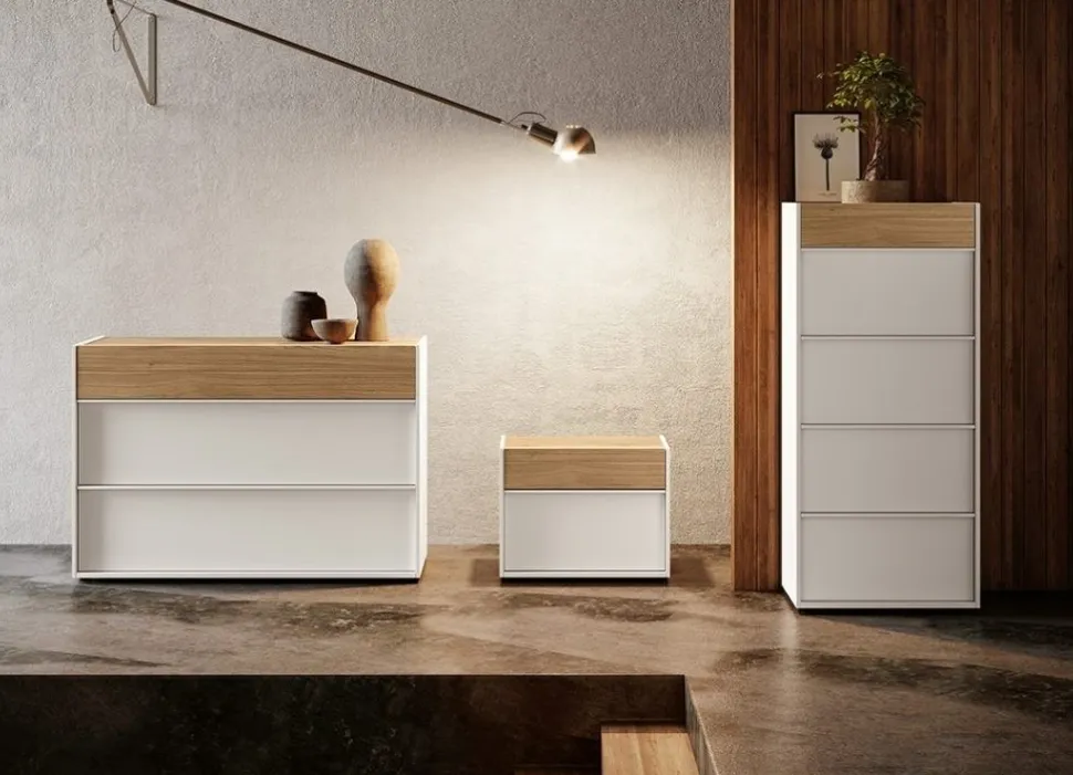 Comodino moderno 2 cassetti con maniglia in Alluminio disponibile in vari colori