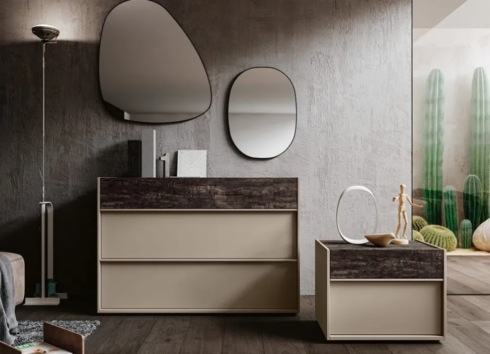 Comodino moderno 2 cassetti con maniglia in Alluminio disponibile in vari colori
