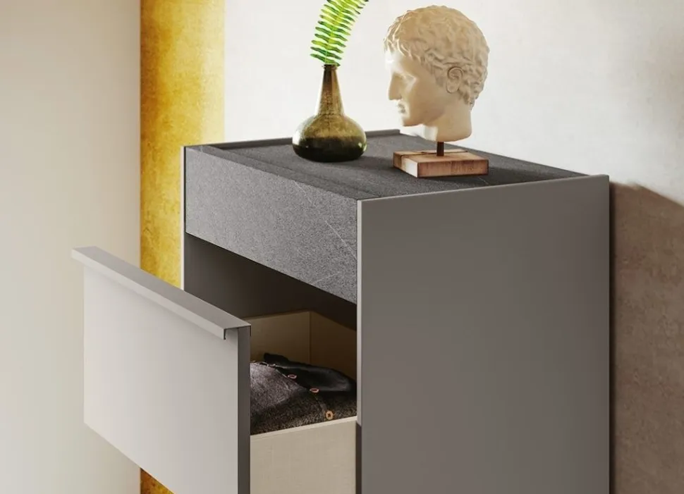 Comodino moderno 2 cassetti con maniglia in Alluminio disponibile in vari colori